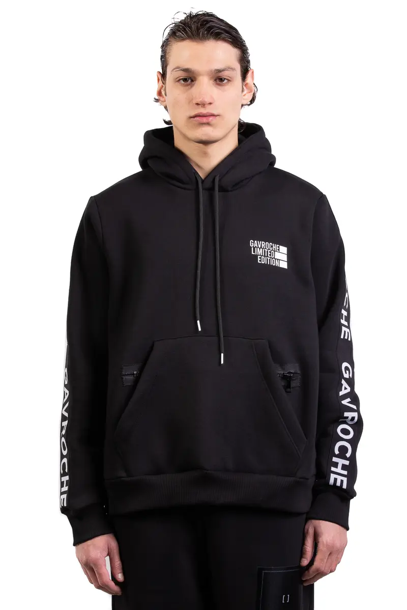 Felpa Gavroche Paris modello U701 nero con cappuccio e maniche lunghe Gavroche Paris U701 NERO