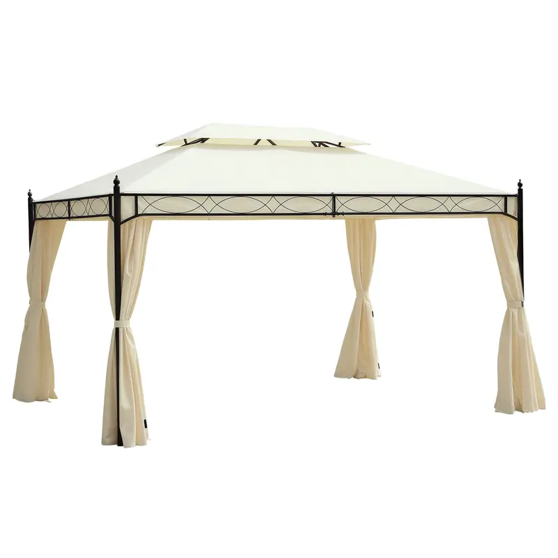 Gazebo Giardino 3x4 m con Doppio Tetto e 4 Teli