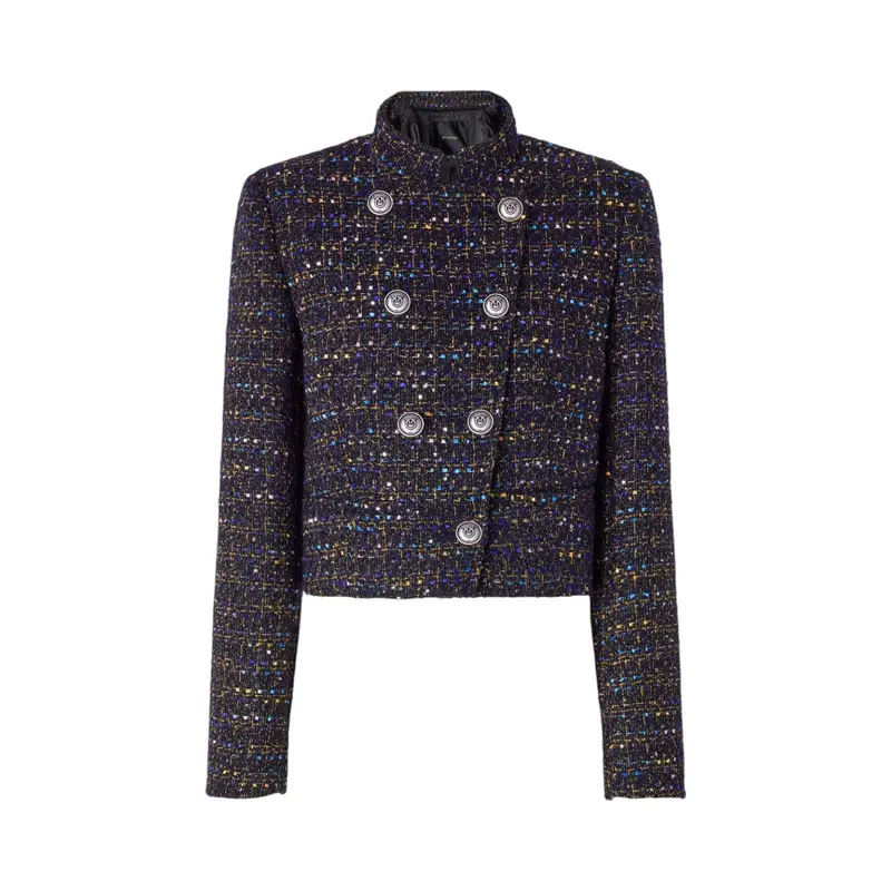 Giacca donna corta in tweed bouclé con bottoni metallici