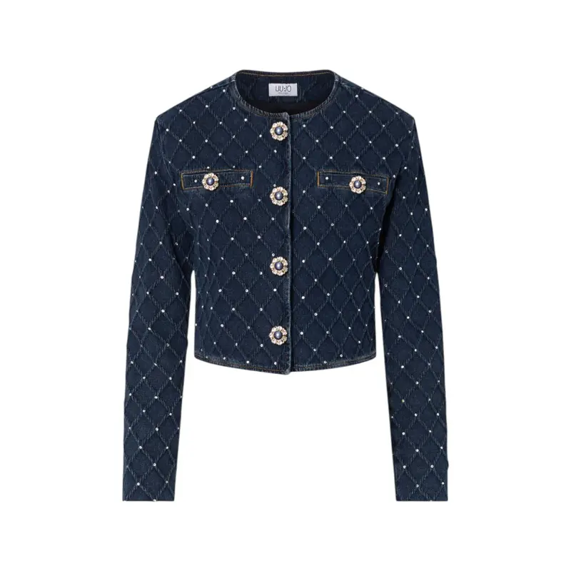 Giacca donna in denim matelassé con strass