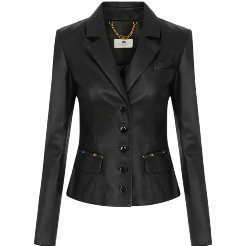 Giacca donna in pelle con dettagli logo