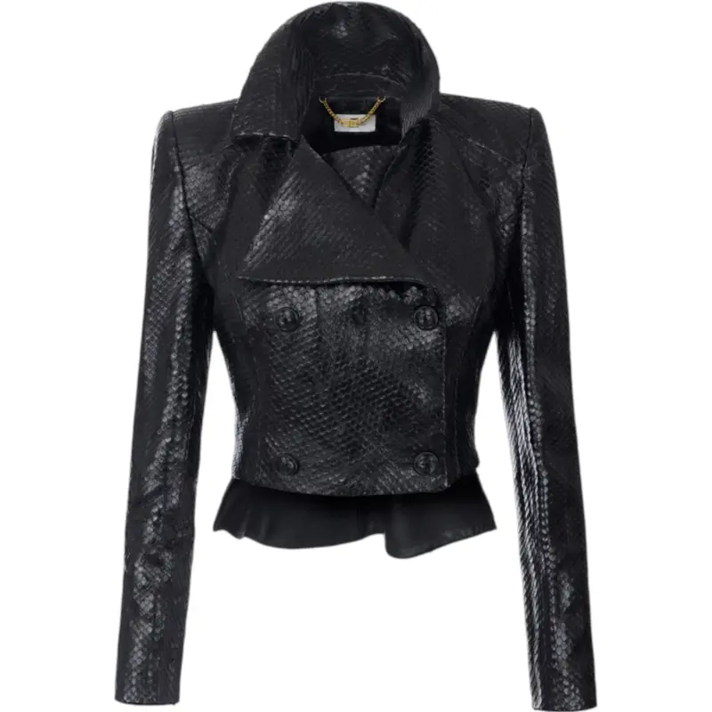 Giacca donna in pelle con trama a squame