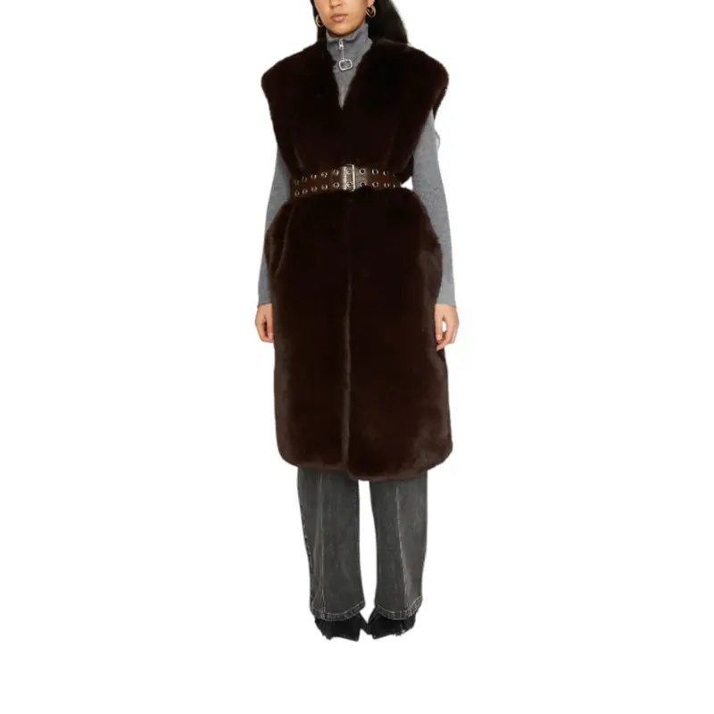 Gilet donna in ecopelliccia con cintura