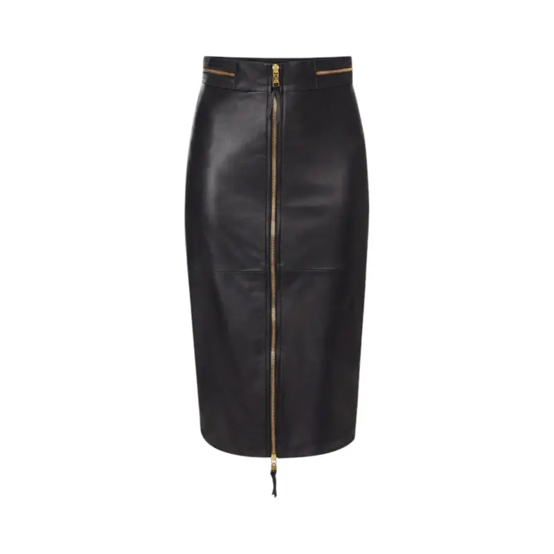 Gonna donna in pelle con zip