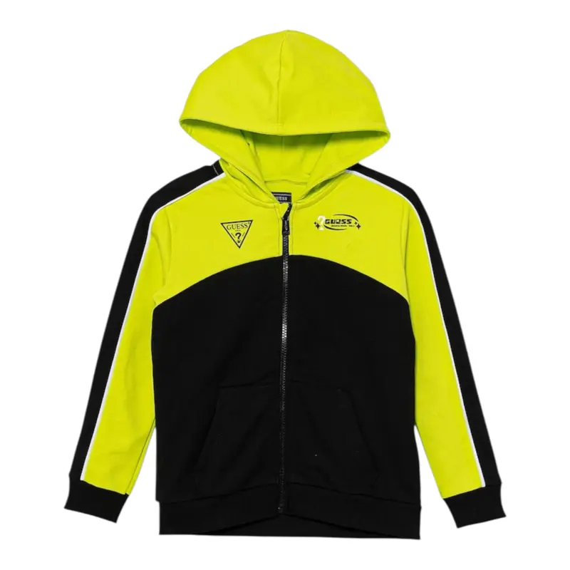 Guess Felpa Bicolore con Zip E Cappuccio Nero per Bambino