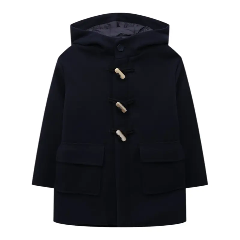 Il Gufo Cappotto tinta unita con Cappuccio Blu per Bambino