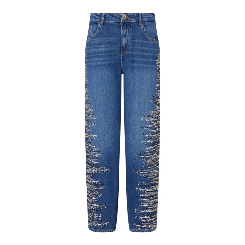 Jeans donna straight con ricami gioiello