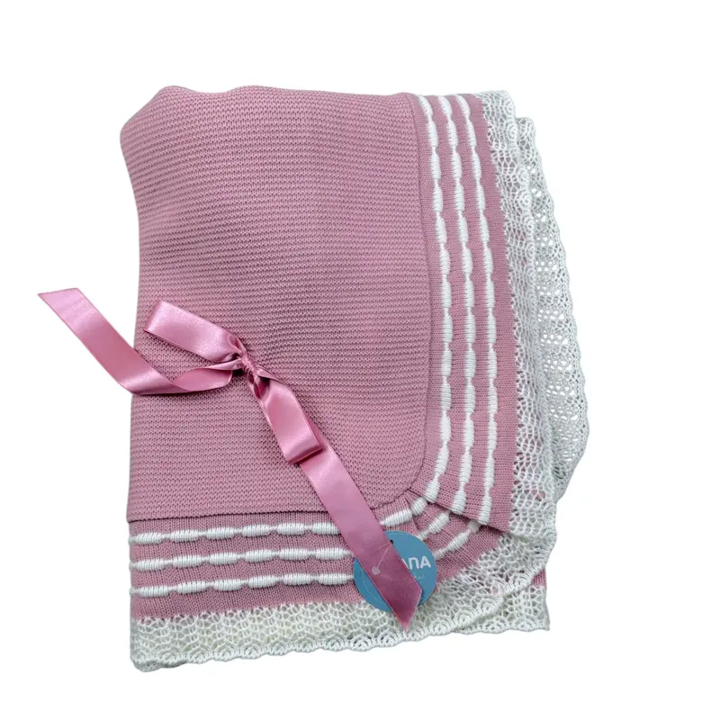 Juliana Coperta tinta unita con Ricami Rosa per Neonata