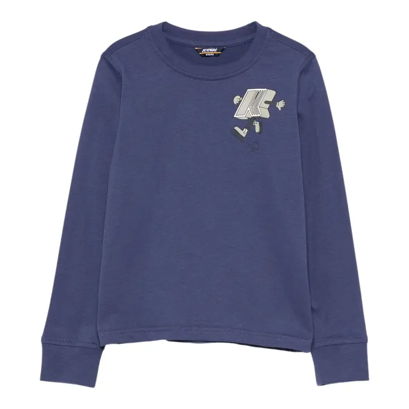 K-Way Shirt Girocollo tinta unita con Logo Blu per Bambino