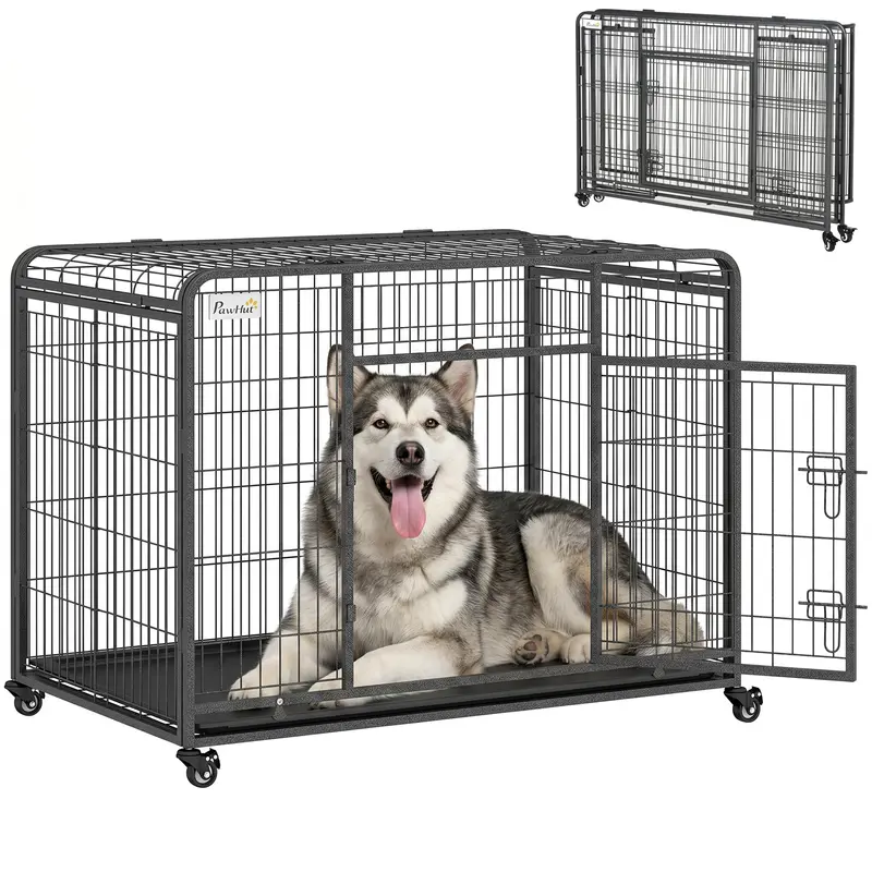 Kennel per Cani Pieghevole con Ruote e Fondo Rimovibile