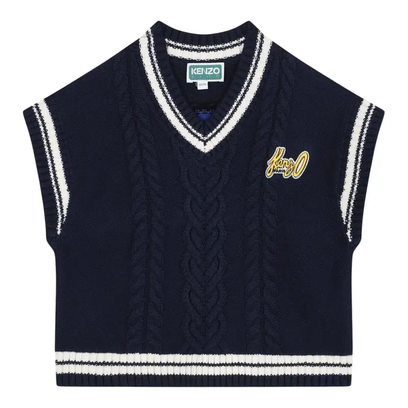Kenzo Gilet tinta unita Scollo A V Blu per Bambina