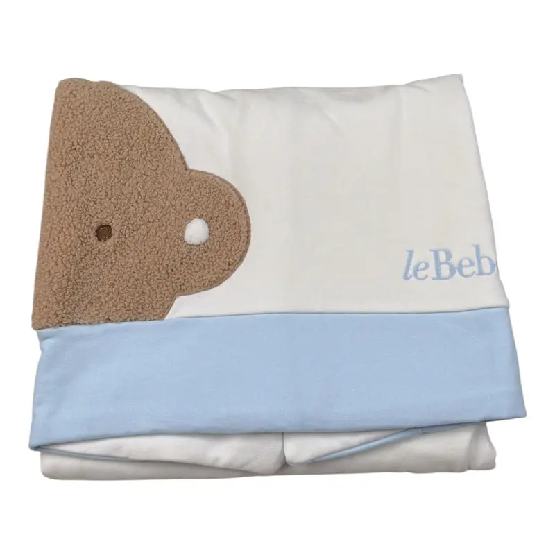 Le Bebe' Coperta Bicolore con Stampa Azzurro/Bianco per Neonato