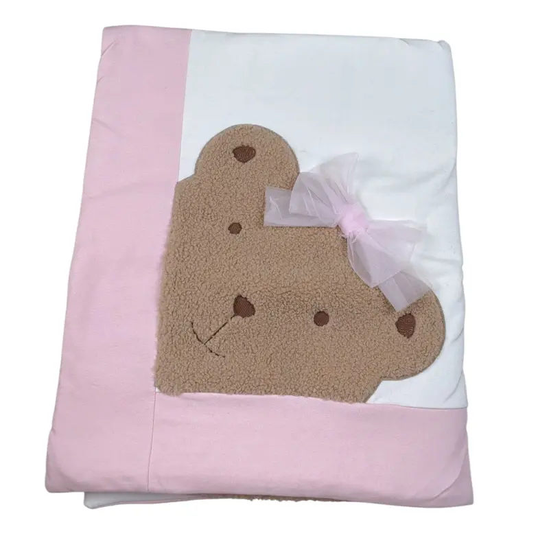 Le Bebe' Coperta Bicolore con Stampa Bianco/Rosa per Neonata