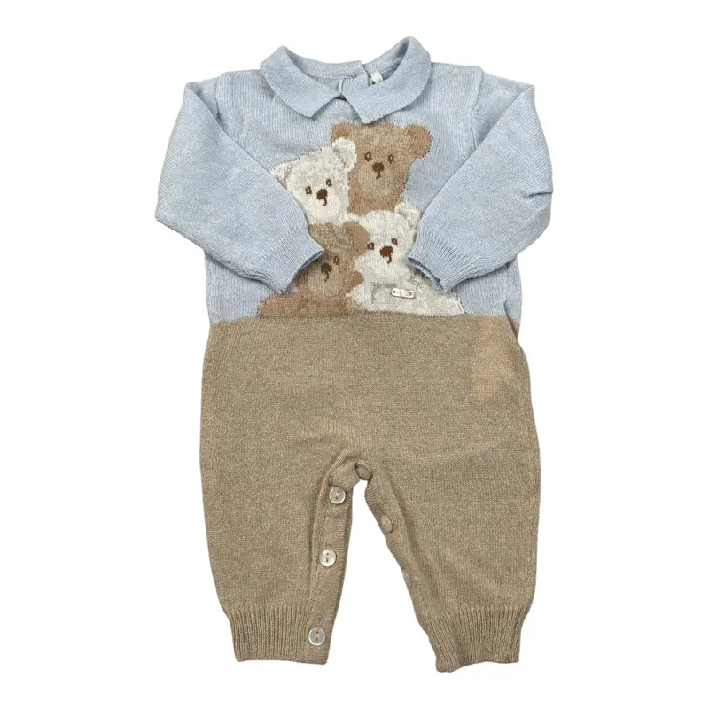 Le Bebe' Tutina Bicolore con Stampa Colletto Beige/Azzurro per Neonato