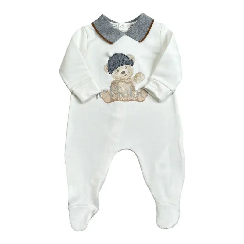Le Bebe' Tutina tinta unita con Stampa Bianco per Neonato