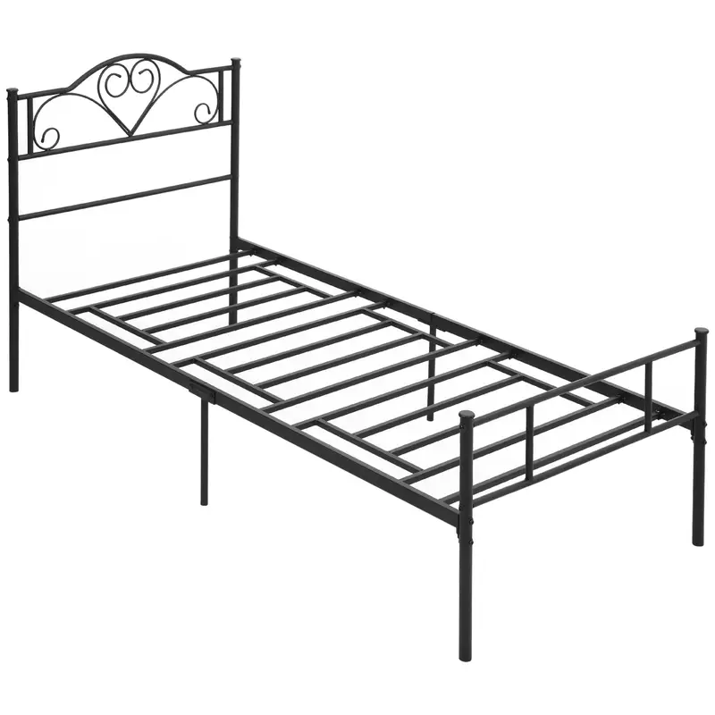 Letto Singolo 90x200 cm in Acciaio con Testiera