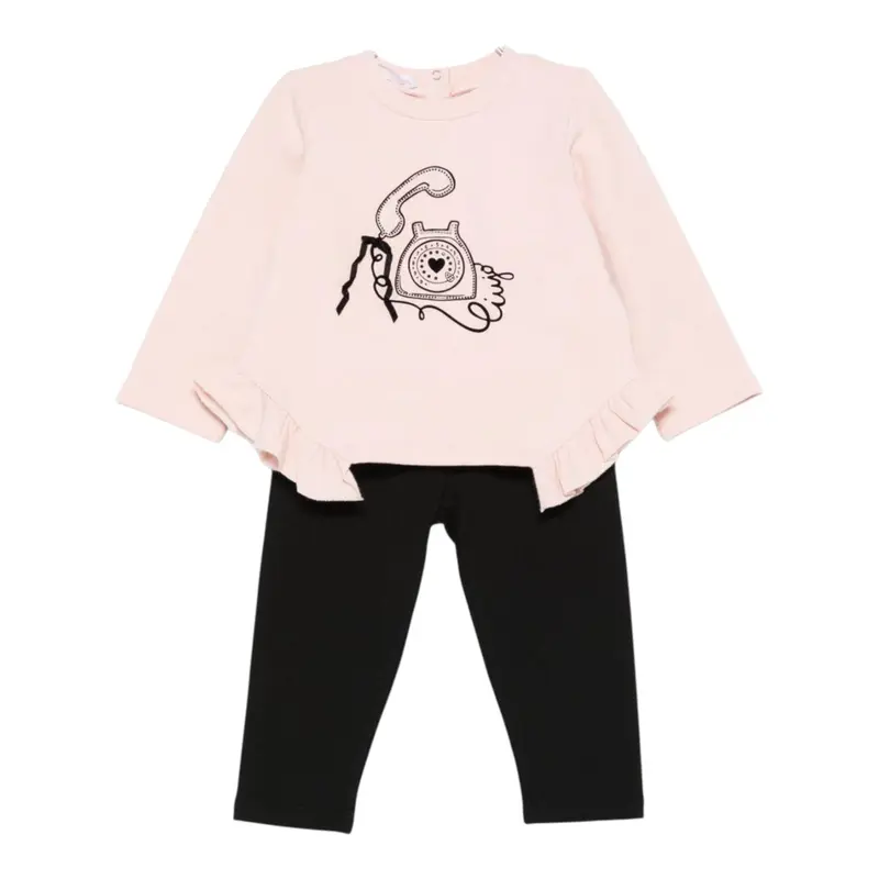Liu Jo Completo 2Pz Felpa-Leggins Bicolore Rosa/Nero per Bambina