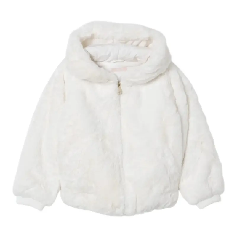 Liu Jo Pelliccia Tinta Uita con Zip E Cappuccio Panna per Bambina