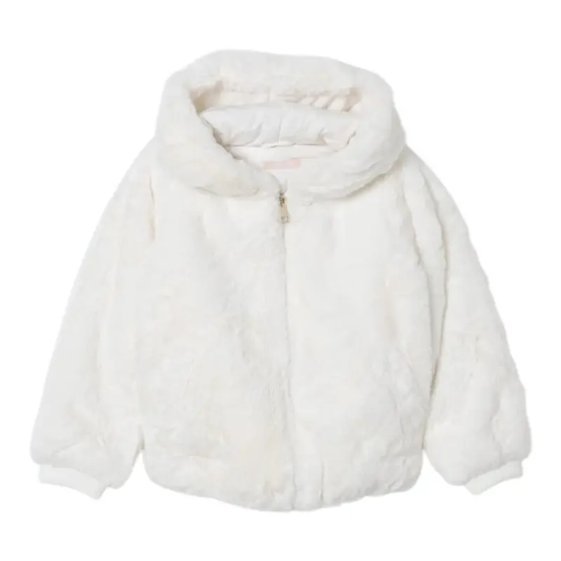 Liu Jo Pelliccia Tinta Uita con Zip E Cappuccio Panna per Bambina