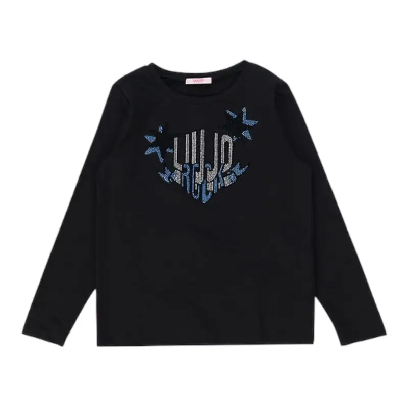 Liu Jo Shirt tinta unita con Brillantini Nero per Bambina