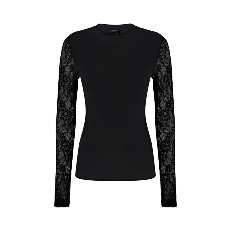 Maglia donna a costine con maniche in pizzo