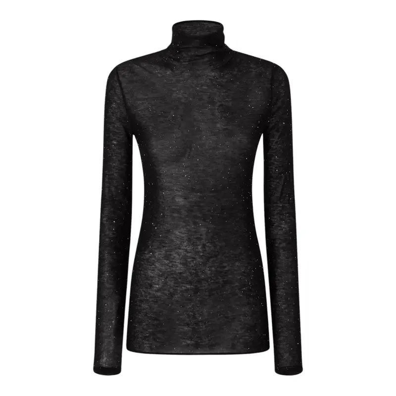 Maglia donna aderente a collo alto con micro paillettes