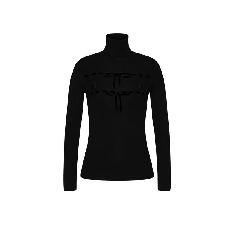Maglione donna in misto lana con fiocchi in velluto
