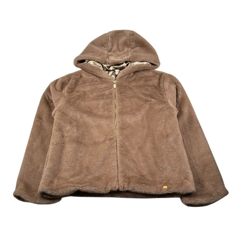 Manila Grace Pelliccia tinta unita con Cappuccio Beige per Bambina
