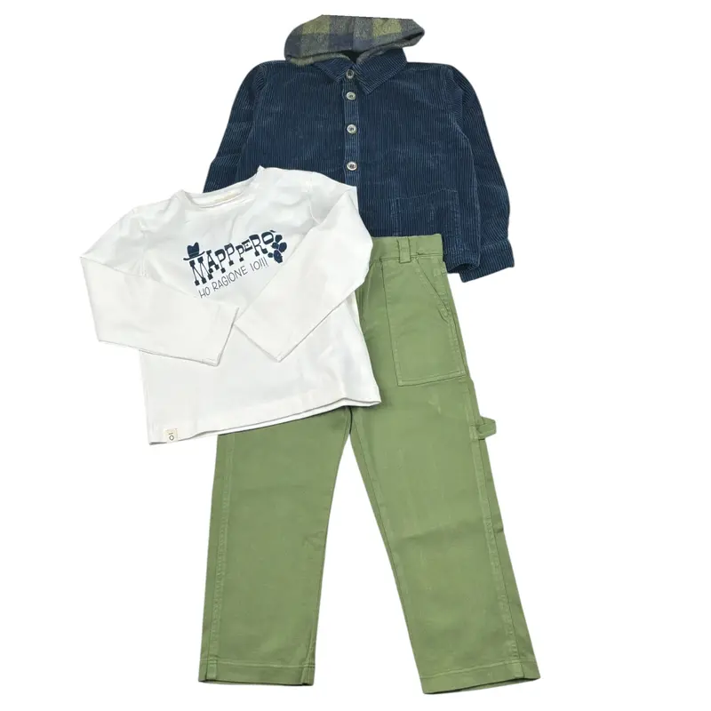 Mapero Completo 3 Pezzi Camicia-Shirt-Pantalone Blu/Verde per Bambino