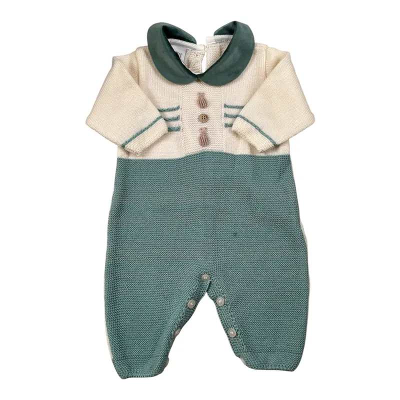 Marlu' Tutina Manica Lunga Bicolore con Colletto Panna/Verde per Neonato