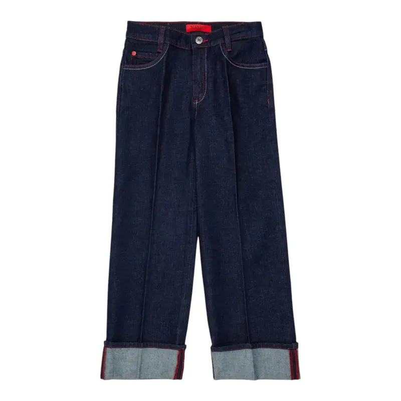 Max&Co. Jeans Tinta Uita con Piegoni Blu per Bambina