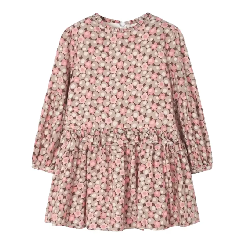 Mayoral Abito Manica Lunga Fantasia Floreale Beige per Bambina