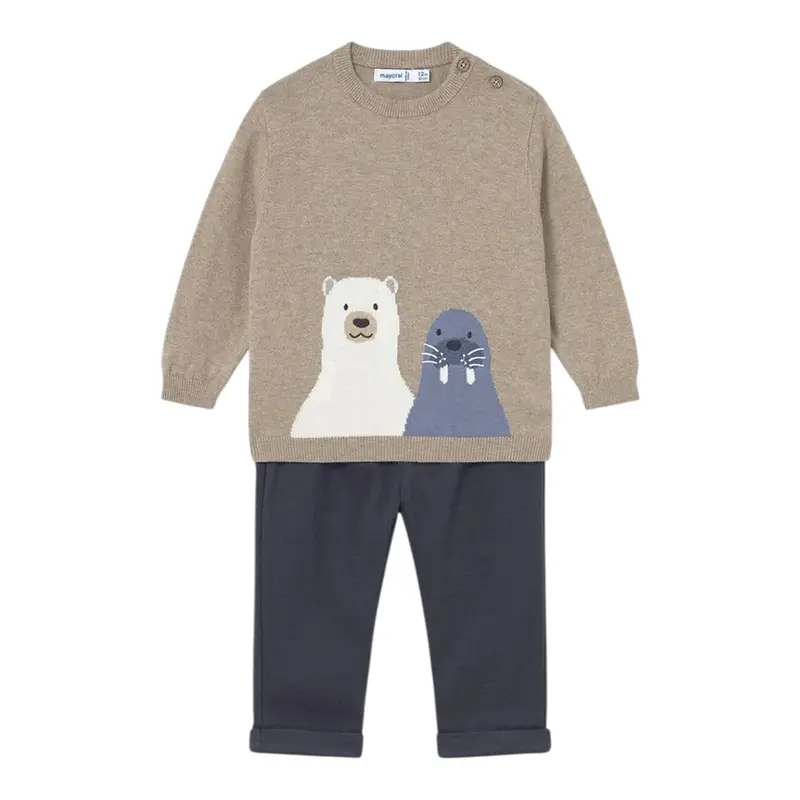 Mayoral Completo 2Pz Maglia-Pantalone Beige/Blu per Neonato