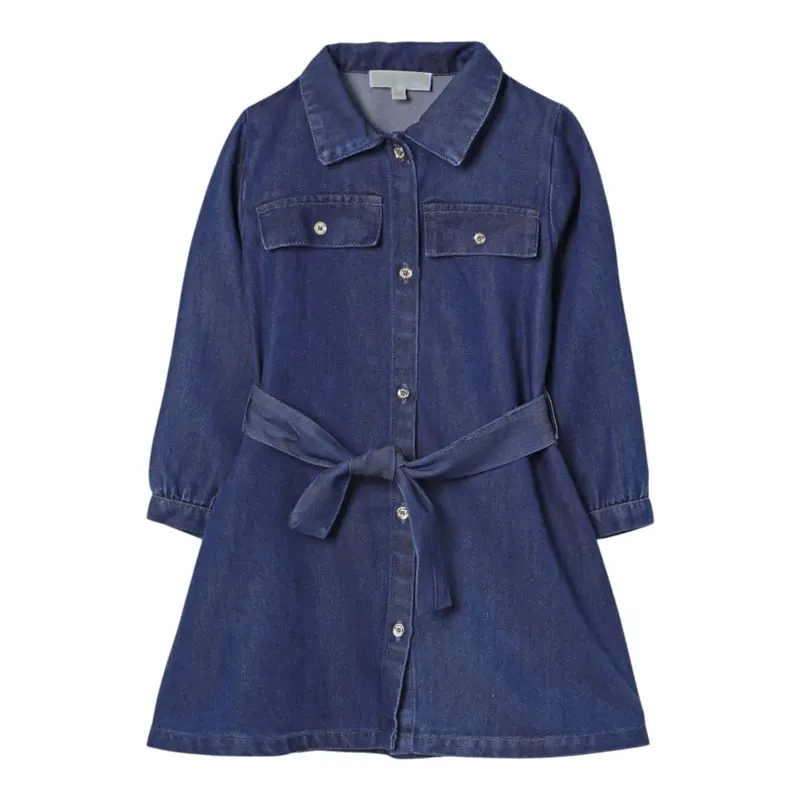Michael Kors Abito In Denim tinta unita con Cintura Blu per Neonata