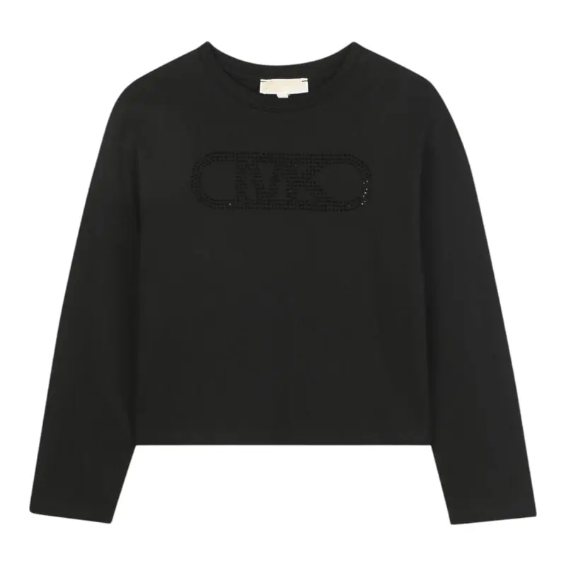 Michael Kors Shirt Girocollo tinta unita con Logo Nero per Bambina