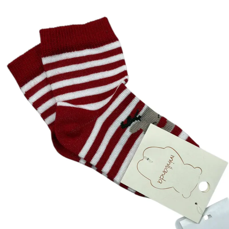 Mini Banda Calzini Bicolore con Fantasia A Righe Bianco/Rosso per Neonato