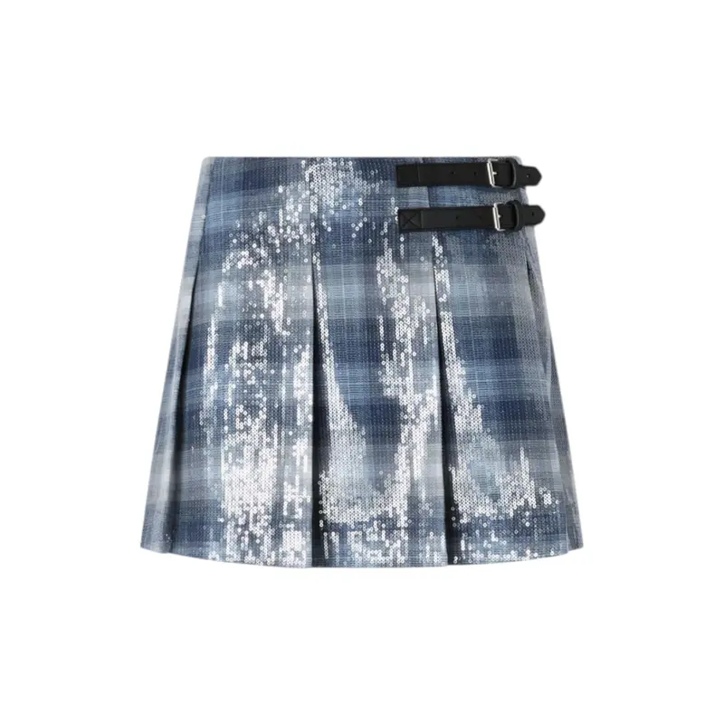 Minigonna donna con motivo check e paillettes