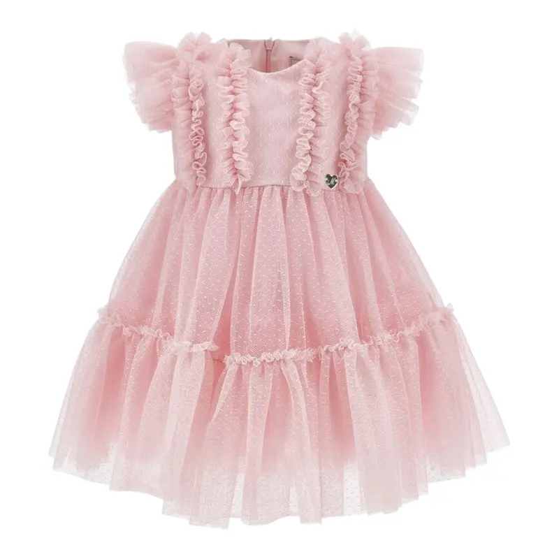 Monnalisa Abito tinta unita In Tulle Rosa per Neonata