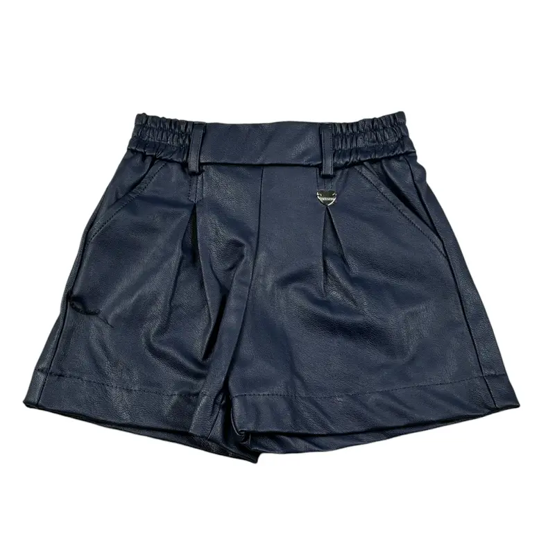 Monnalisa Short tinta unita In Ecopelle Blu per Bambina