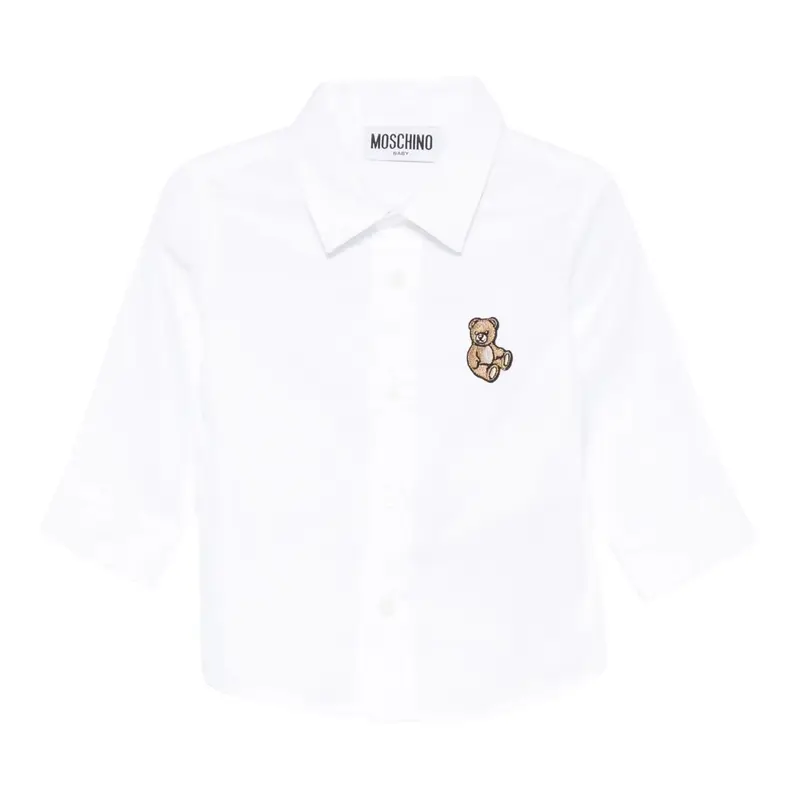 Moschino Camicia Manica Lunga tinta unita con Logo Bianco per Neonato