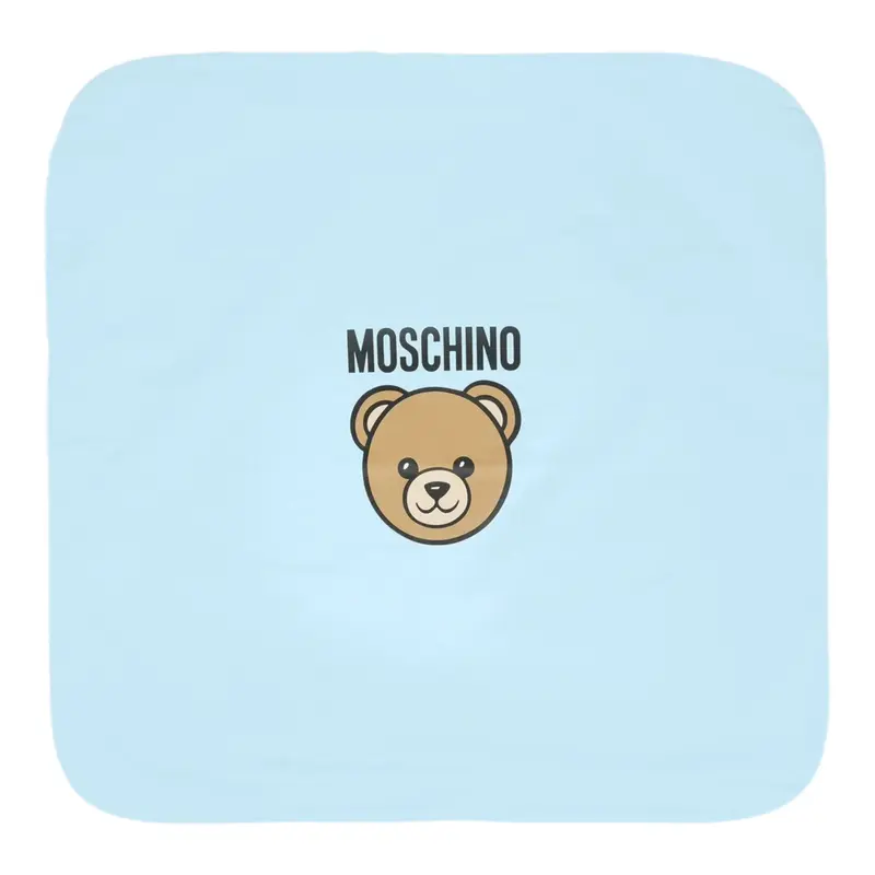 Moschino Coperta tinta unita con Logo Azzurro per Neonato