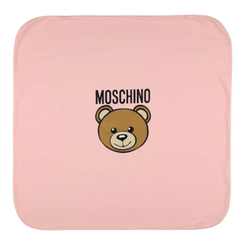 Moschino Coperta tinta unita con Logo Rosa per Neonata