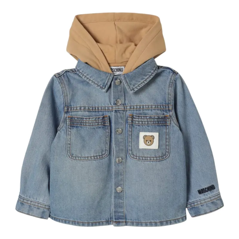 Moschino Giubbino In Denim con Cappuccio Azzurro per Bambino