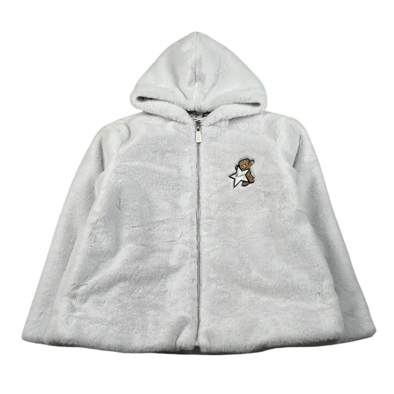 Moschino Pelliccia Tintaunita con Zip E Cappuccio Grigio per Bambina