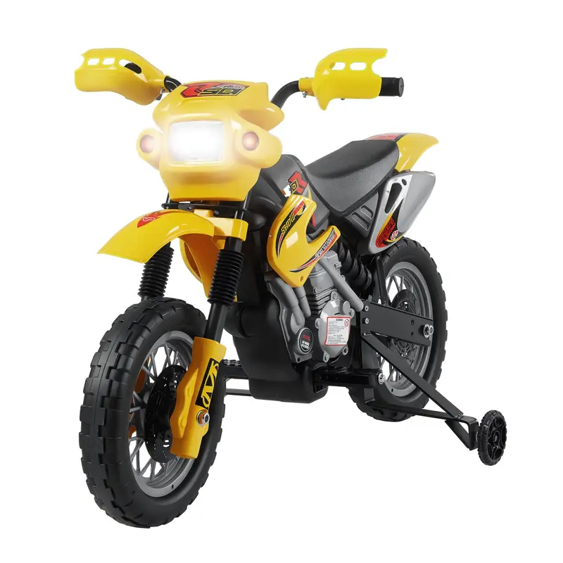 Moto Cross Elettrica Bambini con Rotelle Gialla