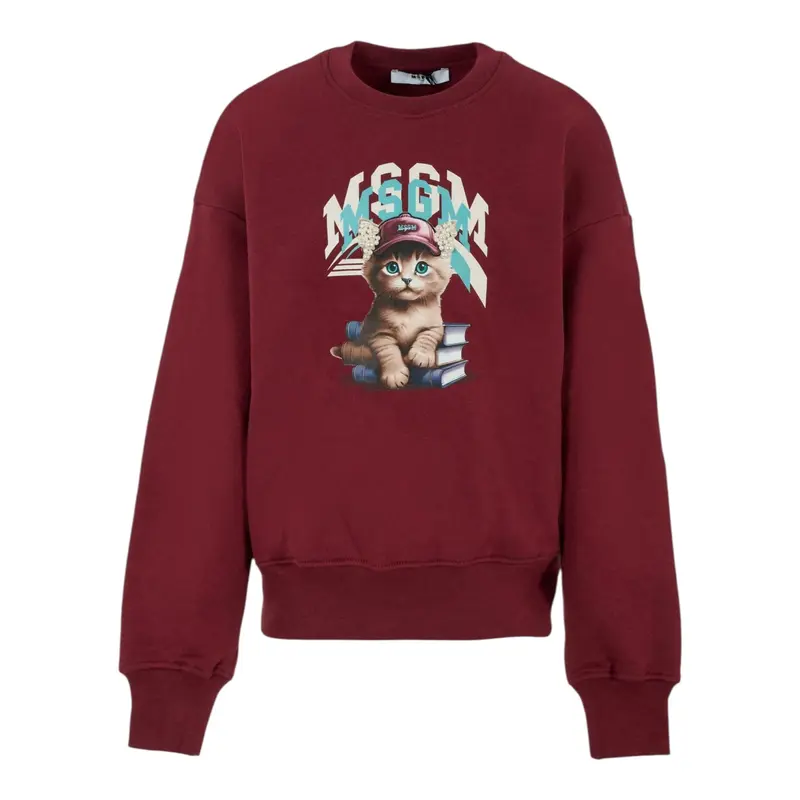 Msgm Felpa tinta unita con Stampa Bordeaux per Bambina
