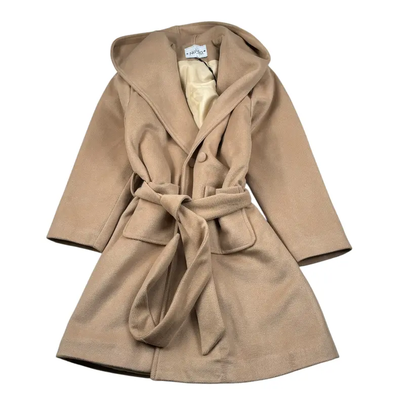 Naida Cappotto tinta unita con Cappuccio Cammello per Bambina