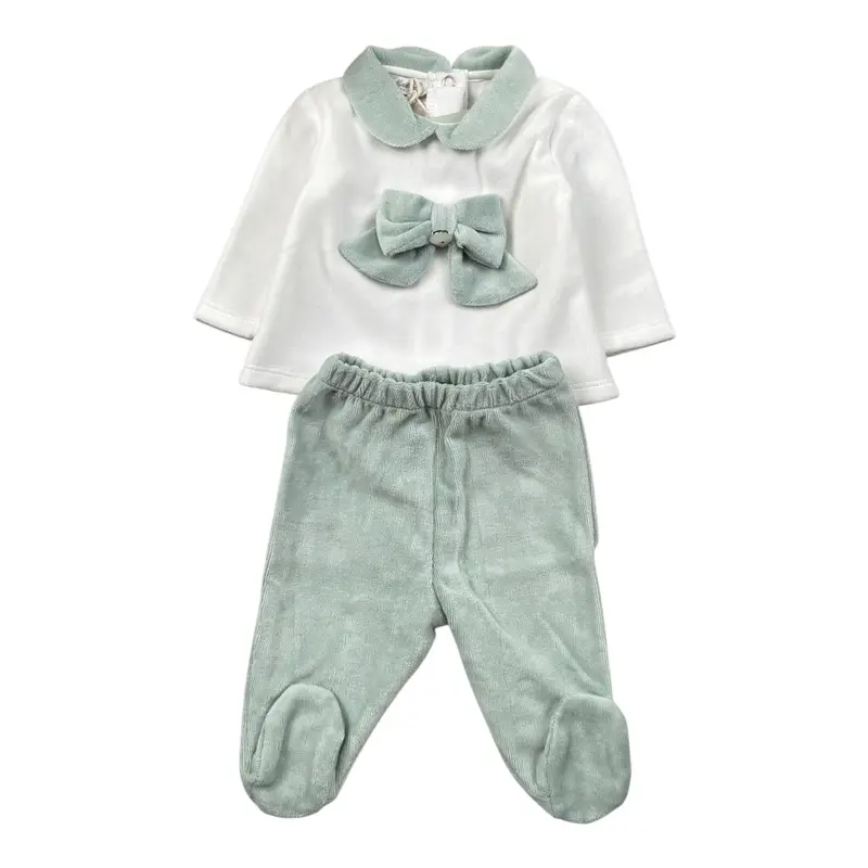 Ninnaoh Completo 2Pz Maglia-Ghettina Bicolore Bianco/Verde per Neonata