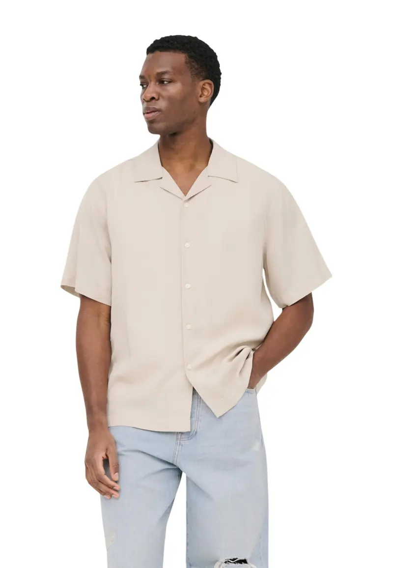 Only & Sons Camicia Uomo Only & Sons Onsperu Ss Reg Tencel Shirt Noos beige beige
