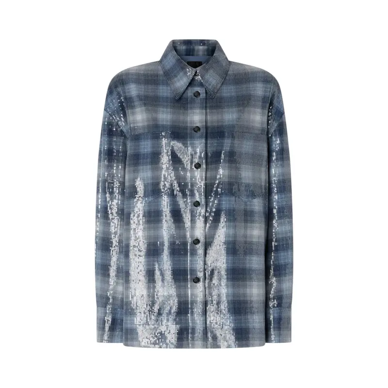 Overshirt donna con motivo check e paillettes